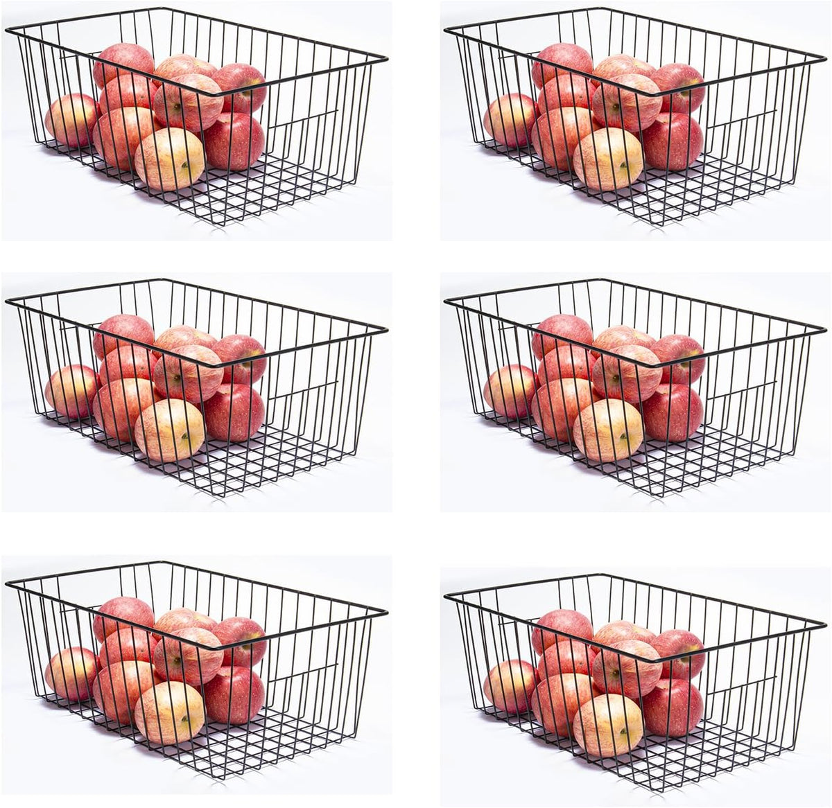 6 Pack Wire Storage Baskets for Organizing, Freezer Organizer Bins, Pantry Organization Bins Cabinets - Metal Basket Kitchen, Laundry, Fridge, Bathroom Countertop Organizer, Pearl White