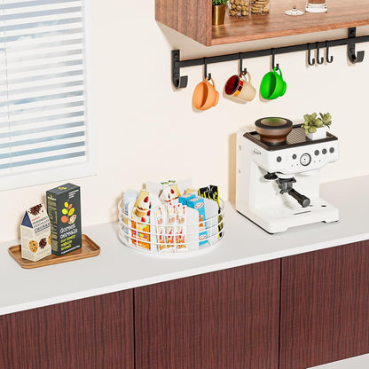 Snack Organizer - Versatile Snack Storage 2 Tier Lazy Susan with Convenient Grab-and-Go Design, Wood and Metal Snack Holder for Home, Office, Breakroom, 12.13" L x 12.13" W x 12.56" H