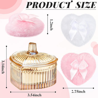 Tioncy 3 Pcs Large Body Powder Puff and Container Valentine's Day gift Powder Container with Puff Crystal Case Soft Washable Reusable Velour Face Body Glitter Wet Dry Makeup (Classic,Clear)