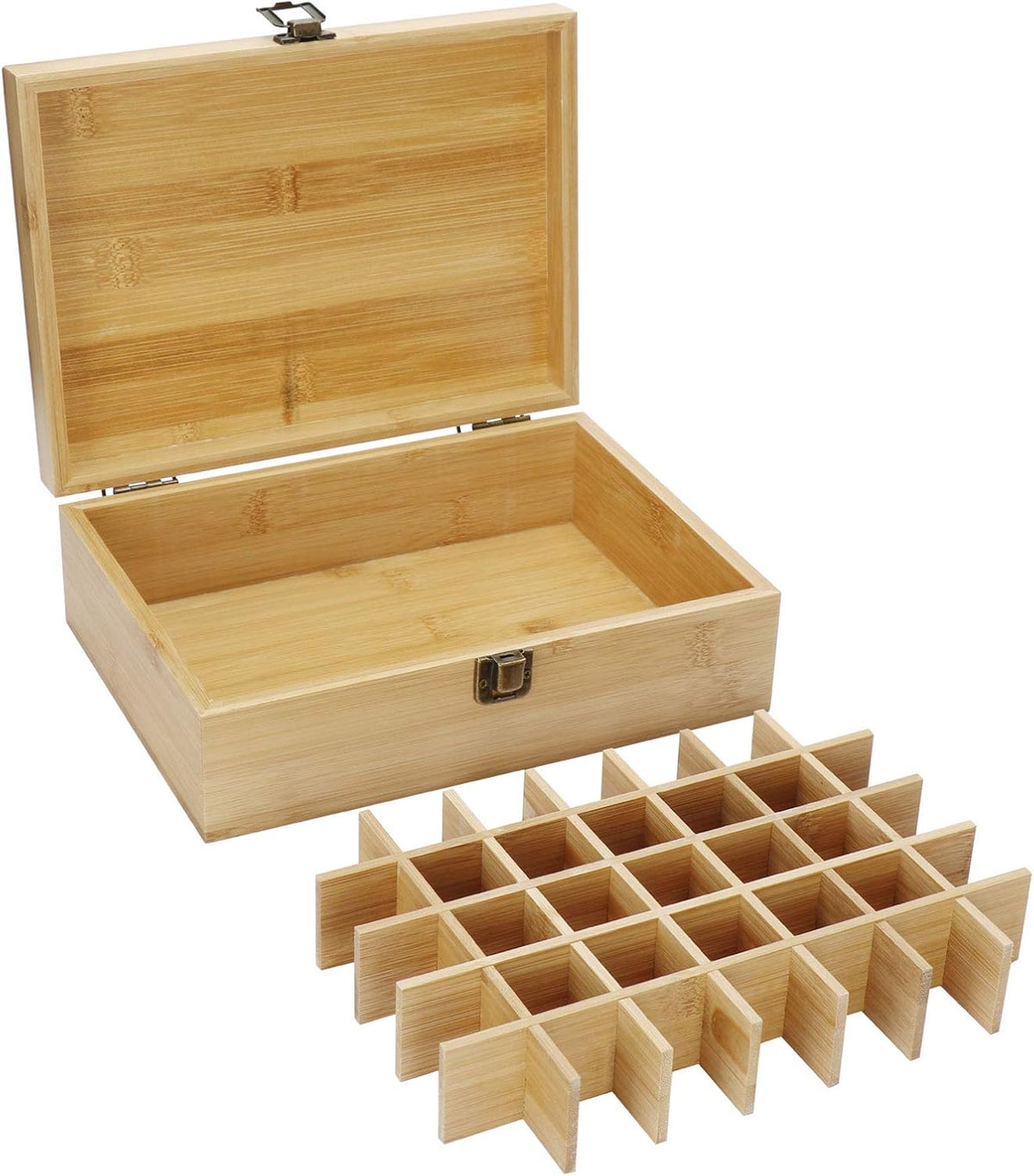 Pure Vie Essential Oil Bamboo Storage Box Travel Display Presentation, Holds 26 Bottles for 5, 10, 15ml - Aromatherapy Organizer Nail Polish Fragrance Container - Keep Your Oils Safe & Space Saver