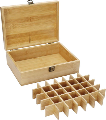 Pure Vie Essential Oil Bamboo Storage Box Travel Display Presentation, Holds 26 Bottles for 5, 10, 15ml - Aromatherapy Organizer Nail Polish Fragrance Container - Keep Your Oils Safe & Space Saver