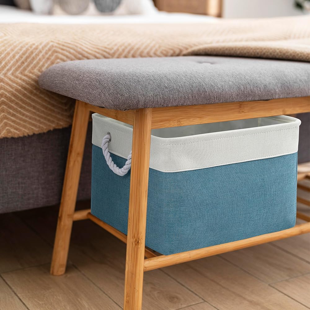 Fabric Storage Bins 12x8x5 inch [6-Pack] with Rope Handles - Decorative Baskets for Organizing