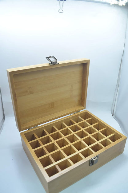 Pure Vie Essential Oil Bamboo Storage Box Travel Display Presentation, Holds 26 Bottles for 5, 10, 15ml - Aromatherapy Organizer Nail Polish Fragrance Container - Keep Your Oils Safe & Space Saver