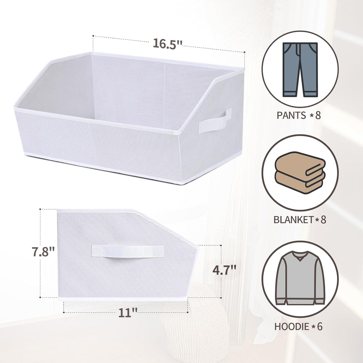 Homsorout Closet Organizers Bins 6 Packs - Large Closet Shelf Organizer with Handles, Fabric Trapezoid Storage Bins, Collapsible Storage Cubes for Clothes, Towels, Light Gray