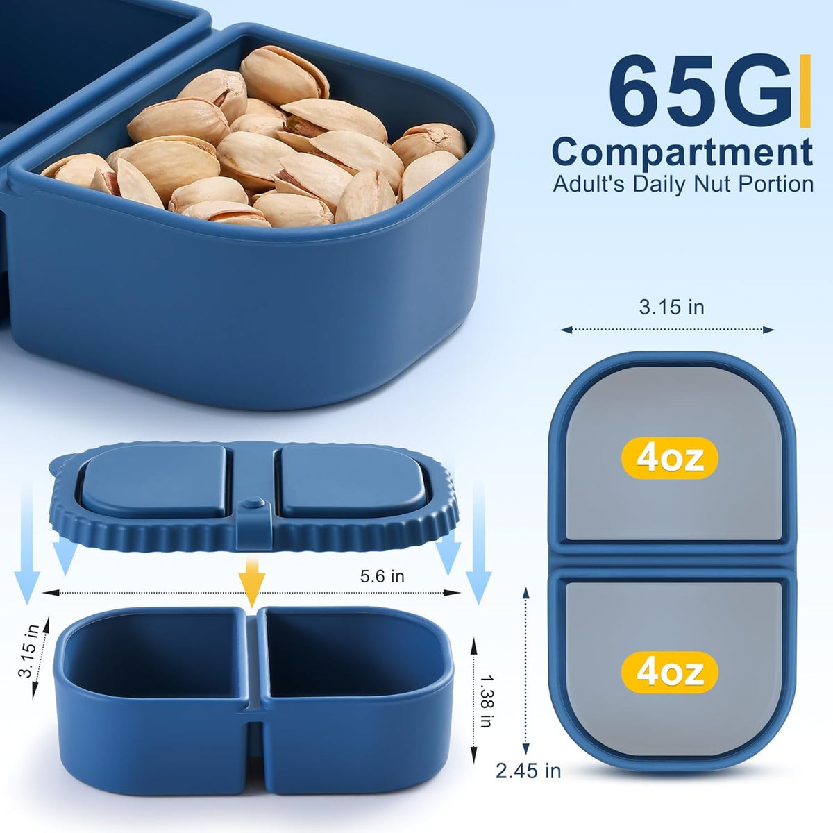 Silicone Reusable Snack Containers with Lids - 8 oz Double Compartment Snackle Box for Kids & Adults, BPA-Free & Leakproof, Small for Dressing, Snacks, School, Office, Picnic