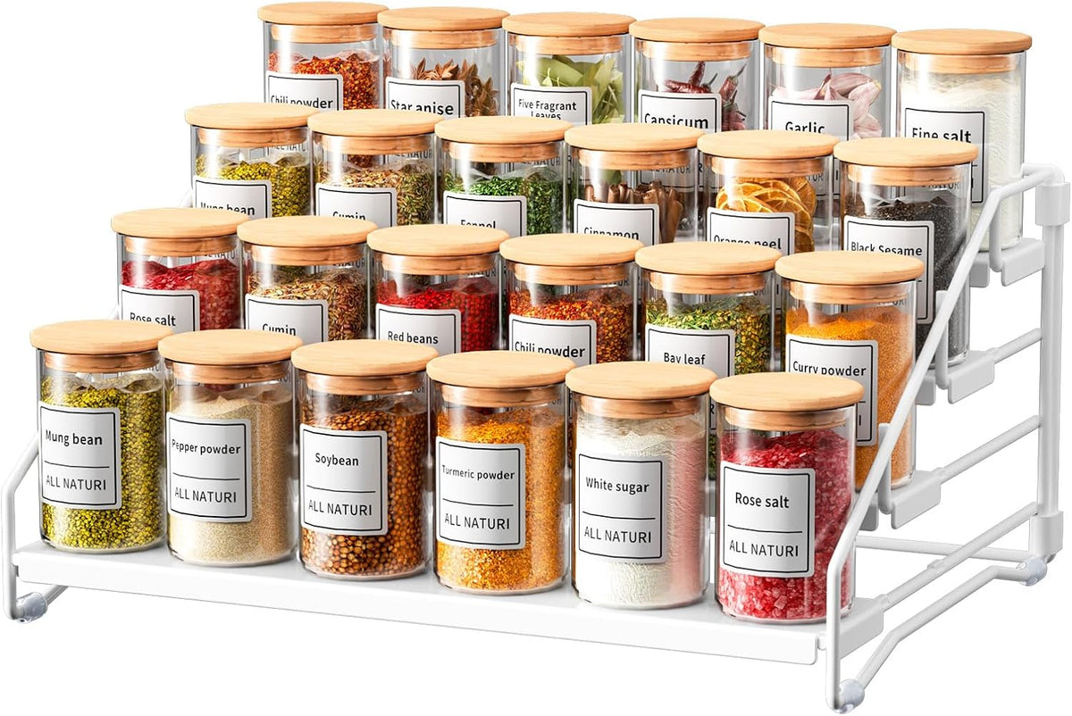 RCHYFEED Spice Rack Organizer for Cabinet Pantry,4 Tier Spice Rack Countertop, Depth Adjustable Spice Organization for Cabinet,Tierd Seasoning Organizer for Cabinet(Black) | for Cabinet Pantry