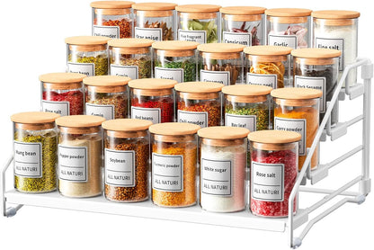 RCHYFEED Spice Rack Organizer for Cabinet Pantry,4 Tier Spice Rack Countertop, Depth Adjustable Spice Organization for Cabinet,Tierd Seasoning Organizer for Cabinet(Black) | for Cabinet Pantry