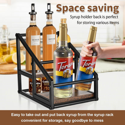 Coffee Syrup Organizer Rack, Liquor Bottle Display Shelf, Spice Racks, 4-Tier 16 Syrup Bottles Holder Stand for Coffee Bar Kitchen Small Wine Rack for Bar Family Storage for Syrup Wine Dressing
