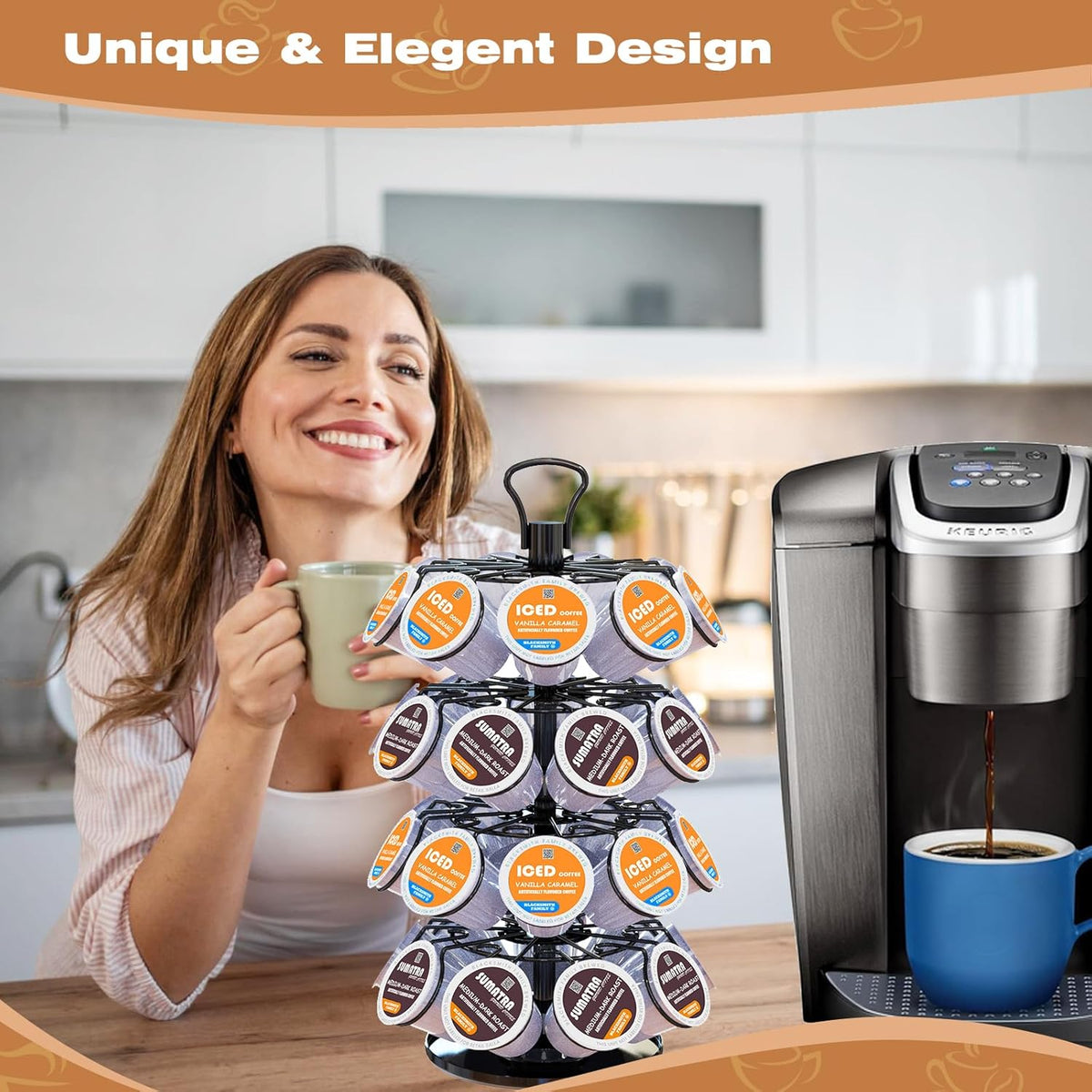 BLACKSMITH FAMILY 36 K Cup Pod Carousel Easy Assembly Design K Cup Holders,K Cup Holder, K Cups Holder,K Cup Carousel, 4-Tier Coffee Pods Holder Storage Organizer Stand,Glossy Black