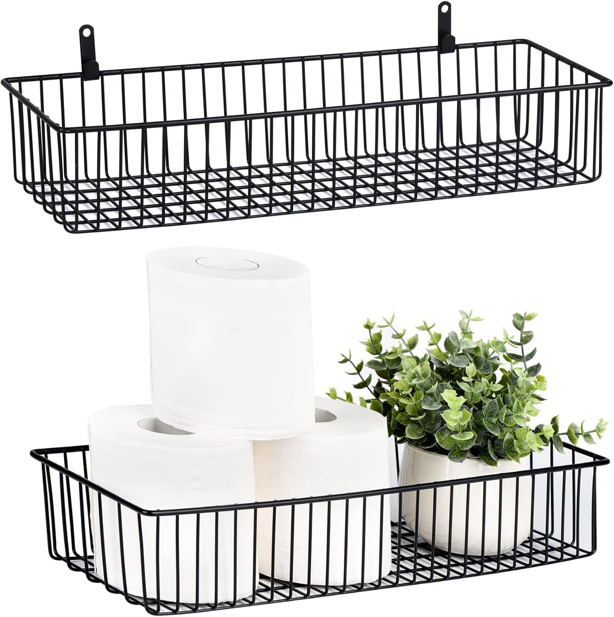 3 Pack Extra Large Wire Basket with Metal Handles, Metal Basket for organizers and storage, Wire Storage Baskets for Pantry, Cabinet, Fridge, Kitchen, Wardrobe, Garage, Bathroom, Black