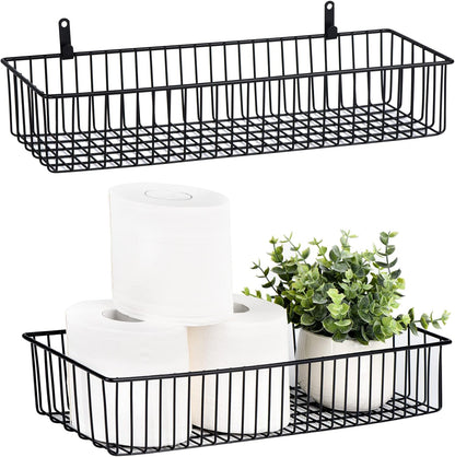 3 Pack Extra Large Wire Basket with Metal Handles, Metal Basket for organizers and storage, Wire Storage Baskets for Pantry, Cabinet, Fridge, Kitchen, Wardrobe, Garage, Bathroom, Black