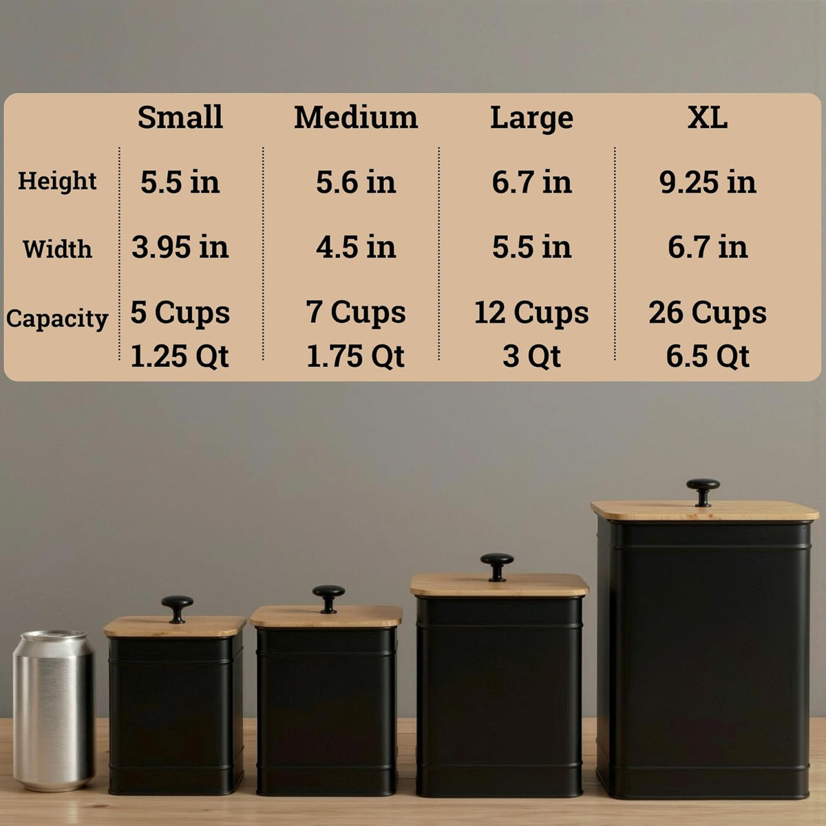 Kitchen Canisters for Countertop Set of 4 with Customizable Chalkboard Labels & Marker Pen - Big Iron Kitchen Canisters with Airtight Lids - Black Canister Set - Flour and Sugar Containers Farmhouse