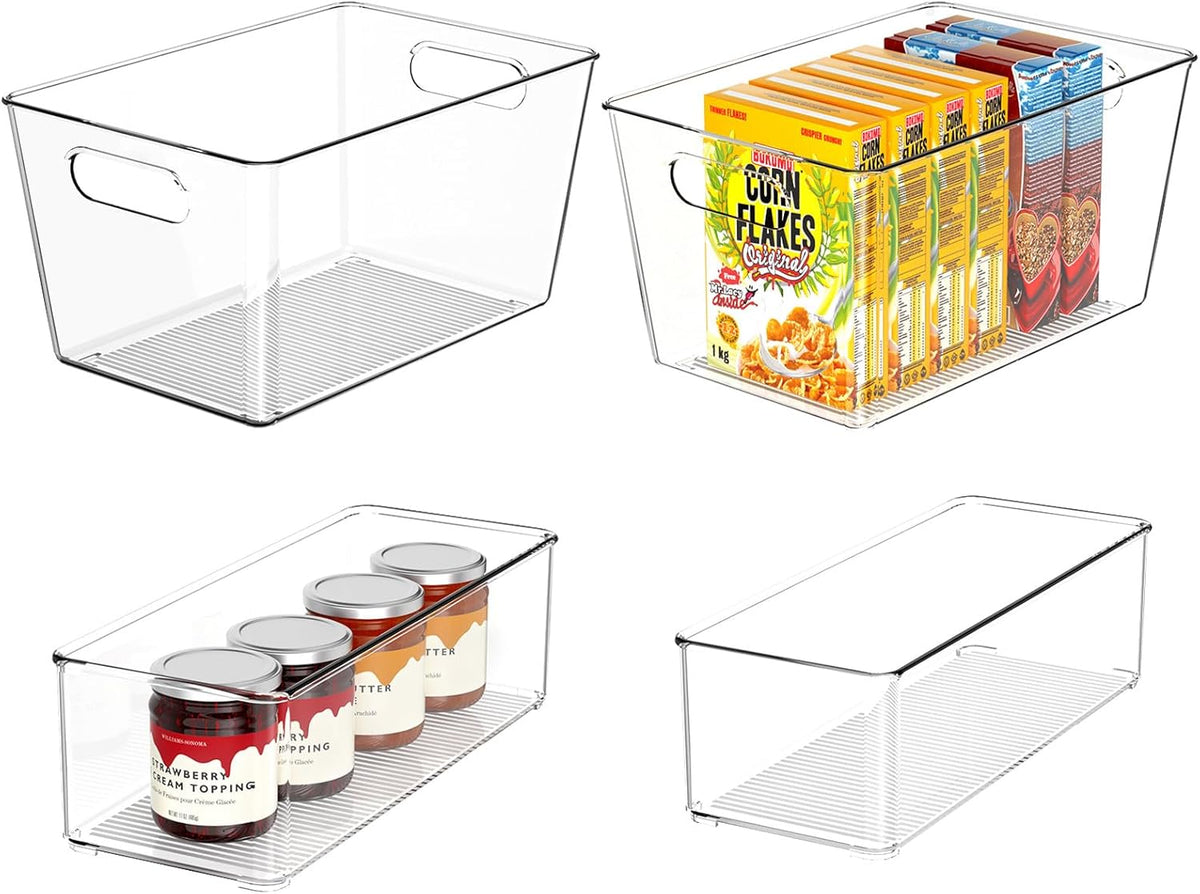 Clear Plastic Storage Bins-6 Pack Large Pantry Organizers and Storage Containers for Kitchen, Bathroom, Under-Sink, Office, Closet, Garage, Freezer and Snack