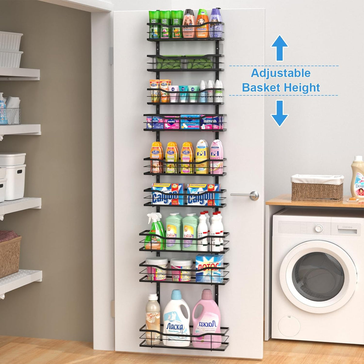 VyGrow 9-Tier Over The Door Pantry Organizer, Metal Pantry Organizers and Storage with Adjustable Basket, Spice Rack Seasoning Shelves, Over the Door Organizer for Pantry Kitchen Laundry Bathroom