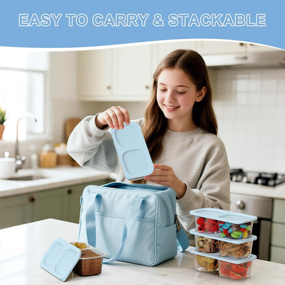 Snack Pack Containers for Kids, Reusable Snack Containers with Lids, 2 Compartment Small Bento Snack Box, BPA-Free, Lunchbox Accessories for Travel