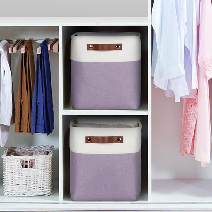 Univivi 4PC Small Fabric Storage Bins,15x6x5 inch Long Narrow Storage Baskets with PU Handles for Closet,Cabinet,Countertop Organizing Small Items (Gray,15x6x5 inch)