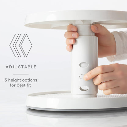 YouCopia Crazy Susan Two-Tier Turntable, Height-Adjustable Lazy Susan Organizer for Kitchen Cabinet and Pantry Organization and Storage, White