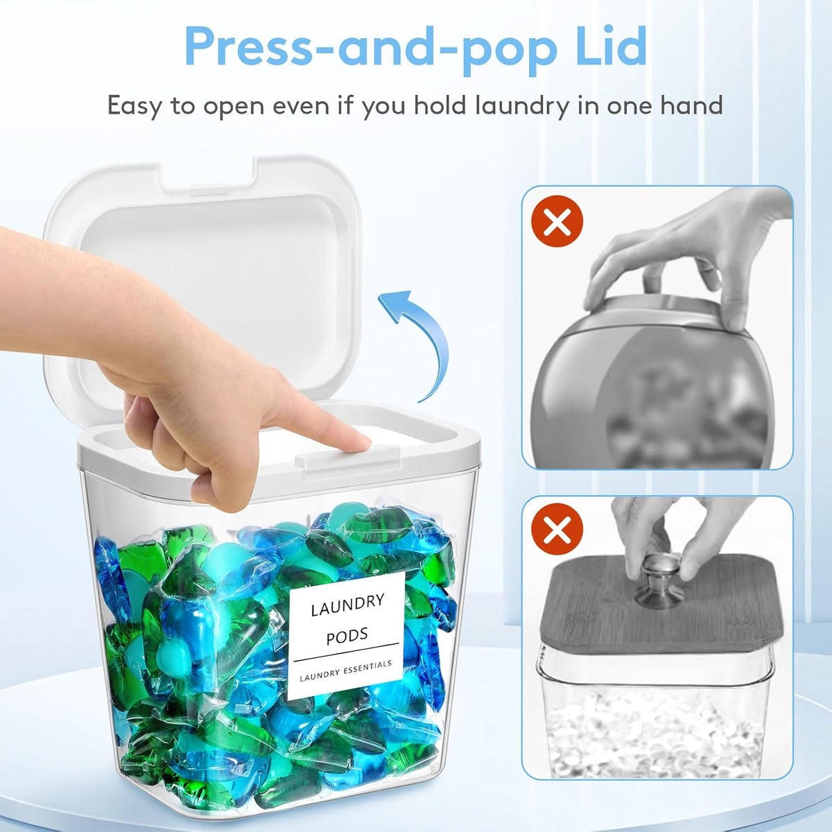 Lifewit Laundry Pods Container with Pop-up Lid, Laundry Room Organization, Dryer Sheet Holder for Washing Powder Scent Booster Beads, 2700 ml/0.72gal,2 Pcs