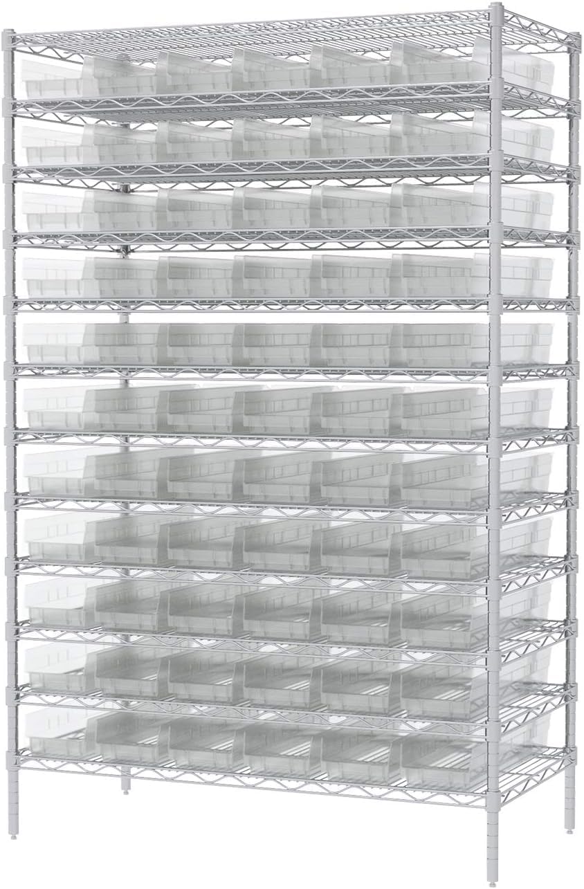 Akro-Mils 30164 Plastic Shelf Bins, Heavy Duty Storage Bins for Garage, Closet, and Drawer Organization, 24-Inch x 6-1/2-Inch x 4-Inch, Clear, 6-Pack