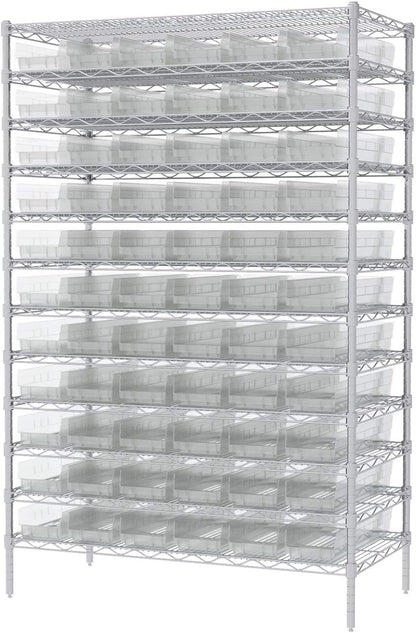 Akro-Mils 30164 Plastic Shelf Bins, Heavy Duty Storage Bins for Garage, Closet, and Drawer Organization, 24-Inch x 6-1/2-Inch x 4-Inch, Clear, 6-Pack