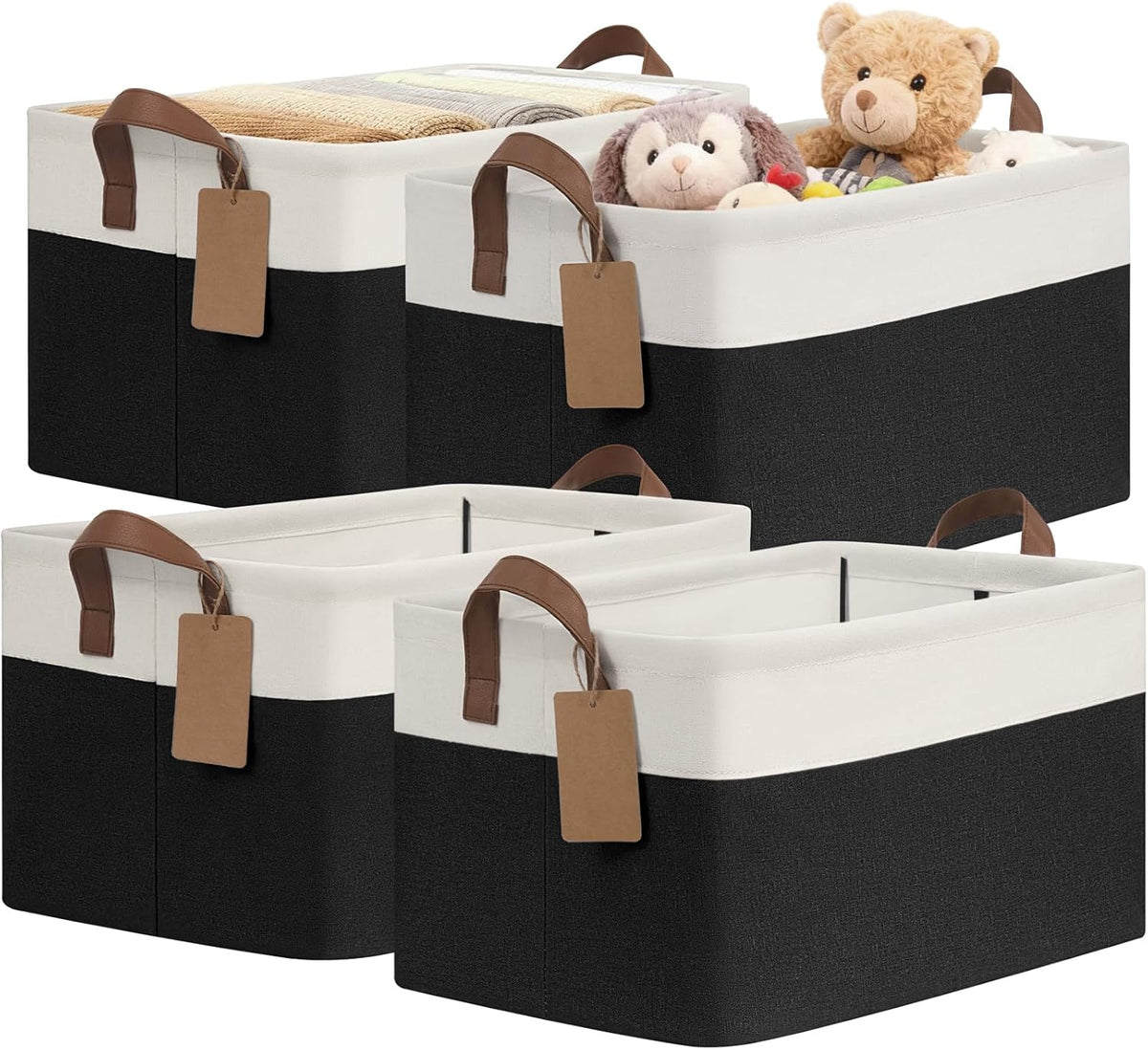 CHICVITA 4 Pack Large Storage Baskets for Shelves, Collapsible Closet Organizer Bins with Metal Frame, Fabric Storage Bins for Clothes Towels Organization, 16.8" x 11" x 9.8", Beige