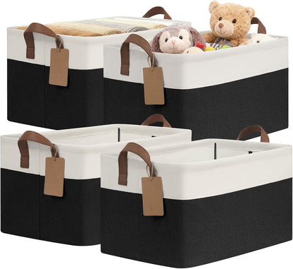 CHICVITA 4 Pack Large Storage Baskets for Shelves, Collapsible Closet Organizer Bins with Metal Frame, Fabric Storage Bins for Clothes Towels Organization, 16.8" x 11" x 9.8", Beige