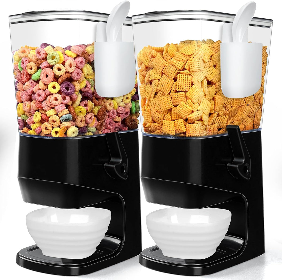 Cereal Dispenser Countertop With Bowls and Spoons Cereal Containers Storage for Pantry Snack Organizer Dry Food Storage Container with Lid for Kitchen Organization Oatmeal Nut Granola（1pcs White）