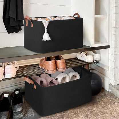 CHICVITA Large Storage Baskets for Shelves, Fabric Storage Bins with Metal Frame, Closet Organizers and Storage Boxes for Clothes Toy, Beige
