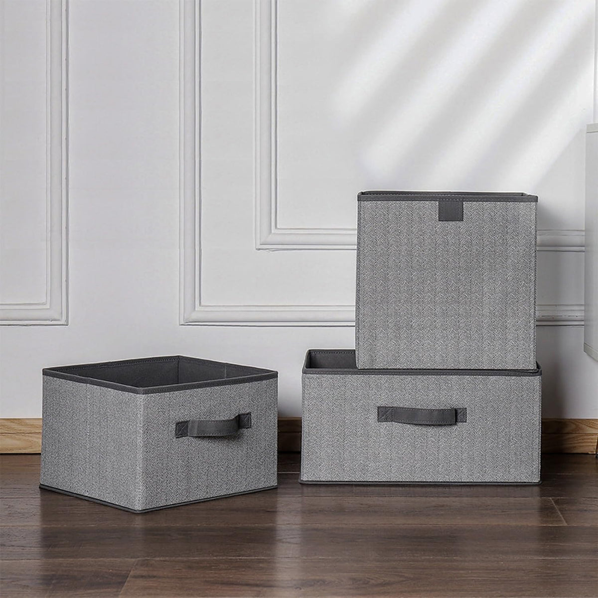 Storage Baskets, 11-Inch Woven Fabric Bins, Storage Cubes with Reinforced Handles, Organizer Bins for Closet Shelves, Foldable, for Toys, Clothes, Natural Beige (3PCS/Beige-11*11*7.8inch)