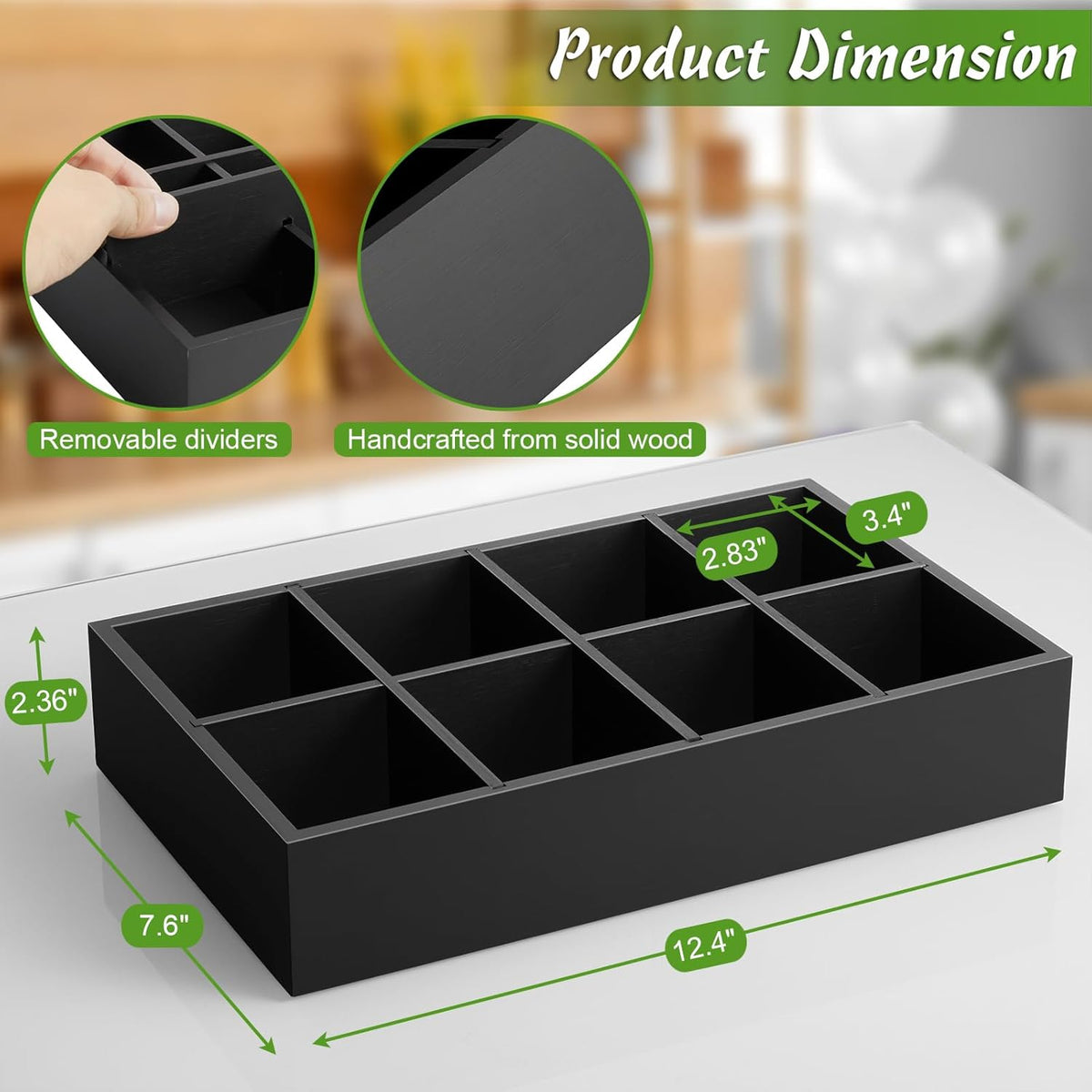 DRASTAR Tea Bag Organizer, Acacia Tea Bag Holder, Tea Storage Containers with 3 Slots, Wooden Tea Storage Accessories, Mini Tea Bag Caddy Box for Countertop