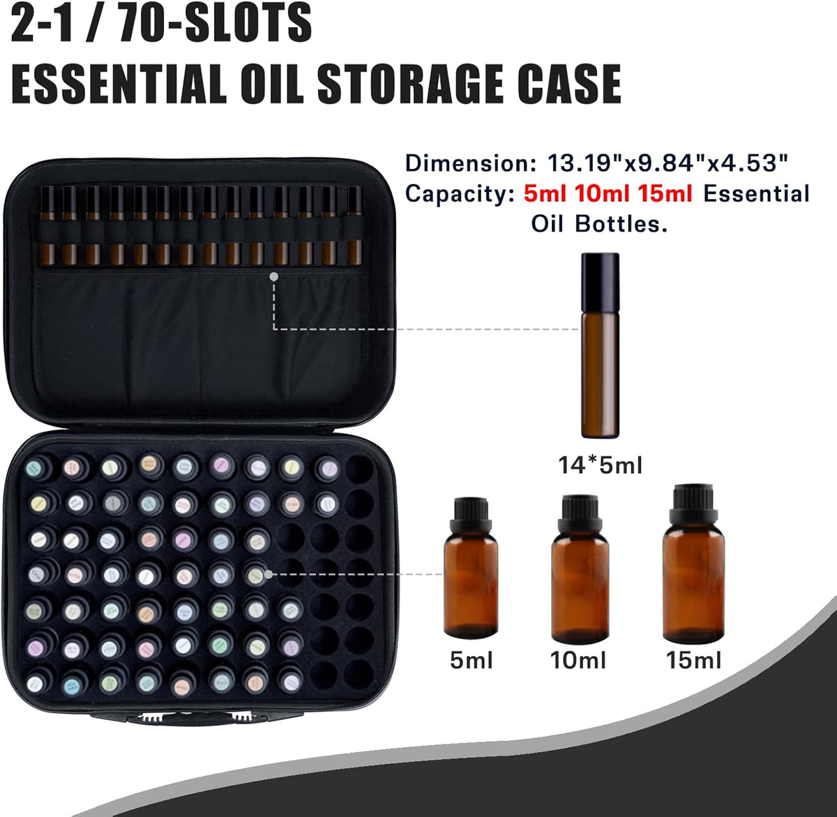 Essential Oil Storage Holder Organizer Carrying Case - 30 Bottles | Hard Shell Essential Oils Box Holds 5ml 10ml 15ml Bottle Travel Bag with Labels & Foam Insert for doTERRA & Young Living