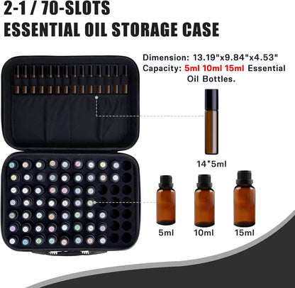 Essential Oil Storage Holder Organizer Carrying Case - 30 Bottles | Hard Shell Essential Oils Box Holds 5ml 10ml 15ml Bottle Travel Bag with Labels & Foam Insert for doTERRA & Young Living