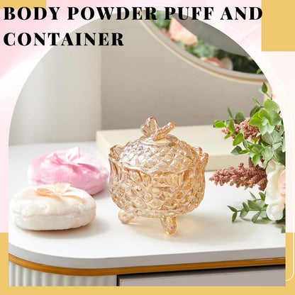 Tioncy 3 Pcs Large Body Powder Puff and Container Valentine's Day gift Powder Container with Puff Crystal Case Soft Washable Reusable Velour Face Body Glitter Wet Dry Makeup (Classic,Clear)