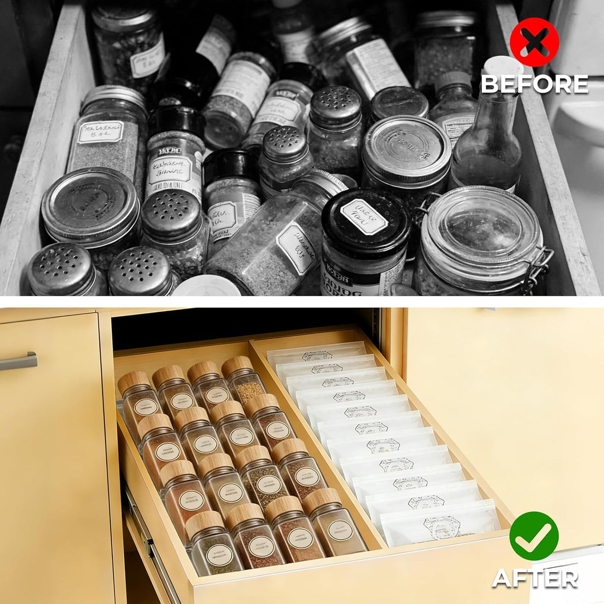 UFORU Acrylic Spice Drawer Organizer 4 Tier(4 Packs), Expandable from 11" to 22" Seasoning Organizer Tray for Kitchen - Clear Tiered Spice Rack for Drawer, No Assembly Required(Jars Not Included)