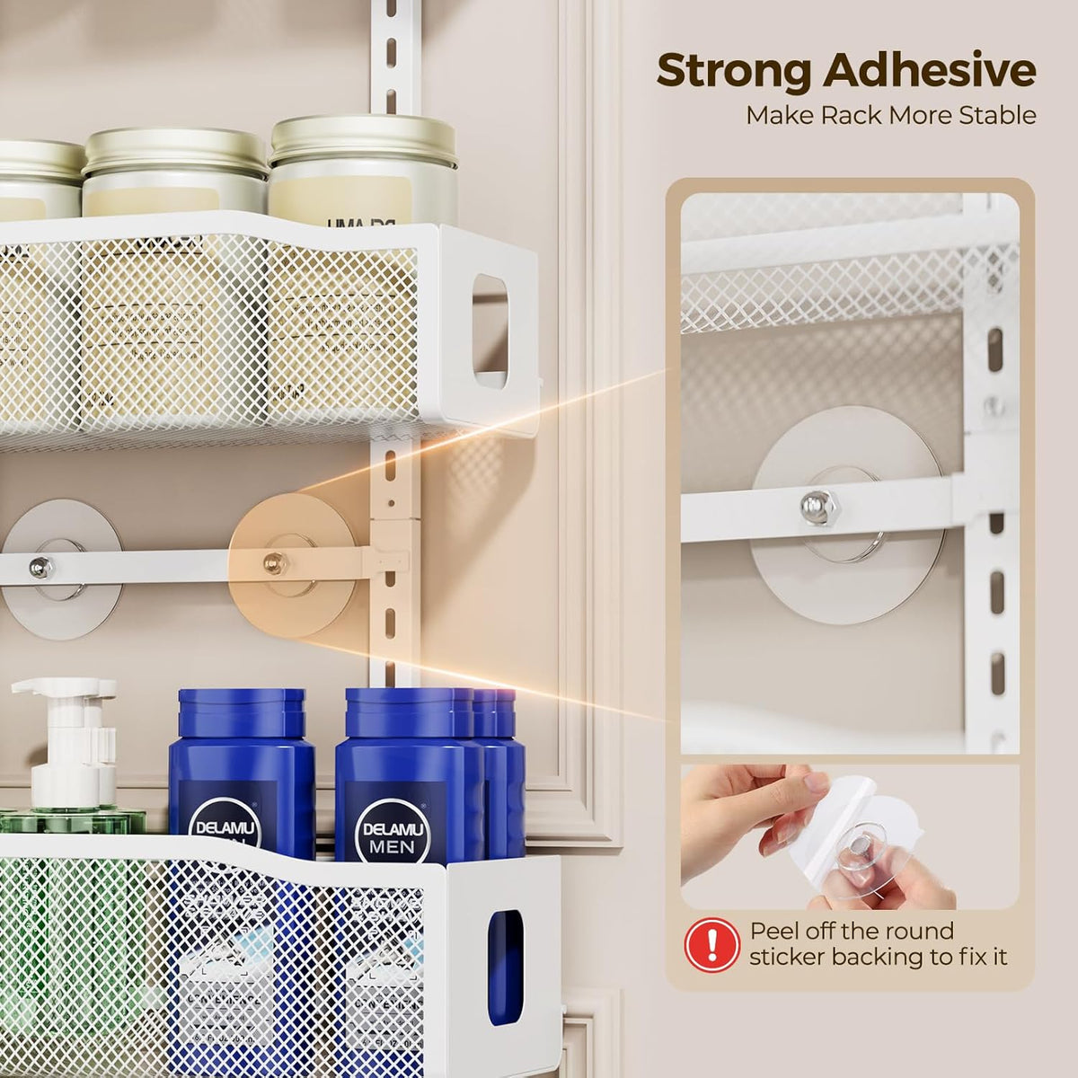 Delamu 8 Tier Over the Door Pantry Organizer, 2in1 Hanging or Wall Mount Spice Rack Seasoning, Adjustable Heavy-Duty Narrow Pantry Door Organizer and Storage for Kitchen Cabinet and Bathroom,12" White
