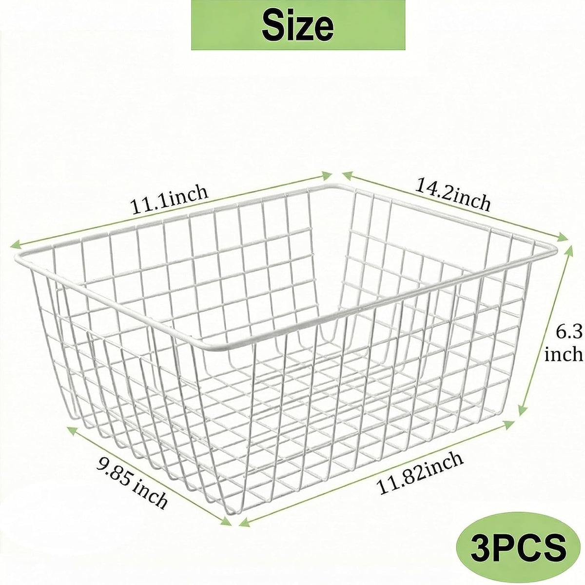 4 Pack White Wire Baskets for Pantry, 11" Upright Wire Freezer Storage Bins with Handles, Small White Metal Storage Basket for Freezer Organizing Office Kitchen Closets