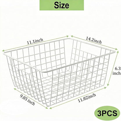 4 Pack White Wire Baskets for Pantry, 11" Upright Wire Freezer Storage Bins with Handles, Small White Metal Storage Basket for Freezer Organizing Office Kitchen Closets
