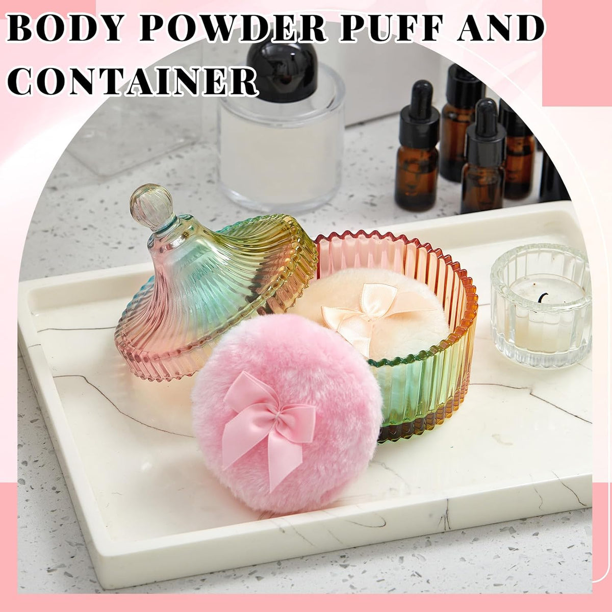 Tioncy 3 Pcs Large Body Powder Puff and Container Valentine's Day gift Powder Container with Puff Crystal Case Soft Washable Reusable Velour Face Body Glitter Wet Dry Makeup (Classic,Clear)