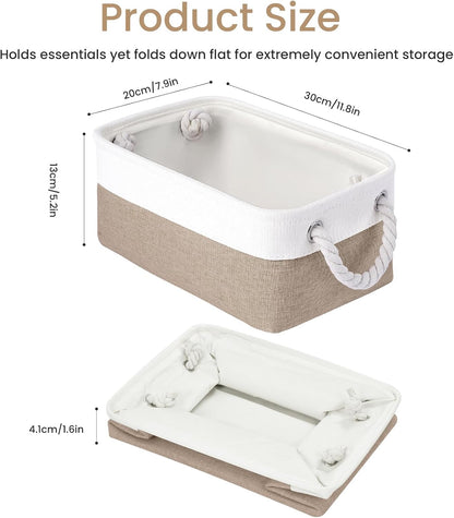 Large Storage Baskets- 15.7x11.8x8.26 inch Storage Bins for Shelves and Closet Organizing, Foldable Fabric Bin for Home Organization Clothes and Laundry (3-Pack, White&Khaki)