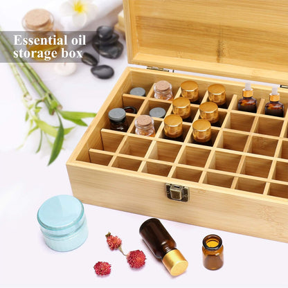 Pure Vie Essential Oil Bamboo Storage Box Travel Display Presentation, Holds 26 Bottles for 5, 10, 15ml - Aromatherapy Organizer Nail Polish Fragrance Container - Keep Your Oils Safe & Space Saver
