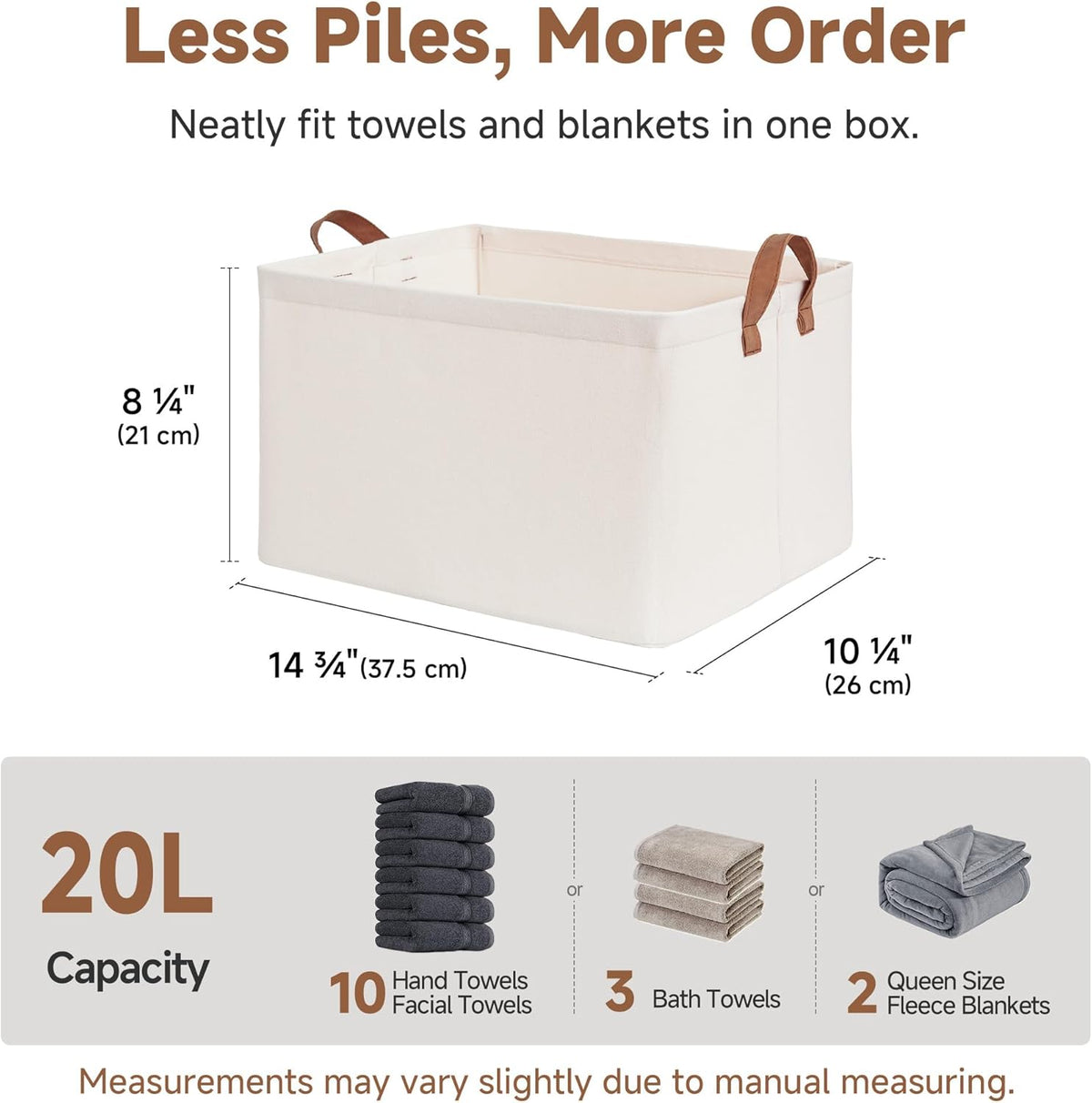 StorageWorks Storage Bins, Shelves Baskets for Organizing, Fabric Closet Organizers with Handles, Metal Frame, Beige-Cotton-linen, 2-Pack