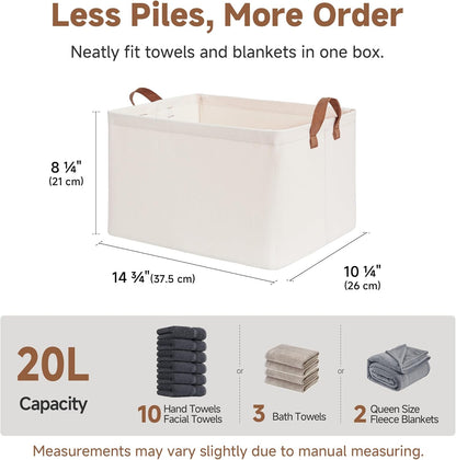 StorageWorks Storage Bins, Shelves Baskets for Organizing, Fabric Closet Organizers with Handles, Metal Frame, Beige-Cotton-linen, 2-Pack