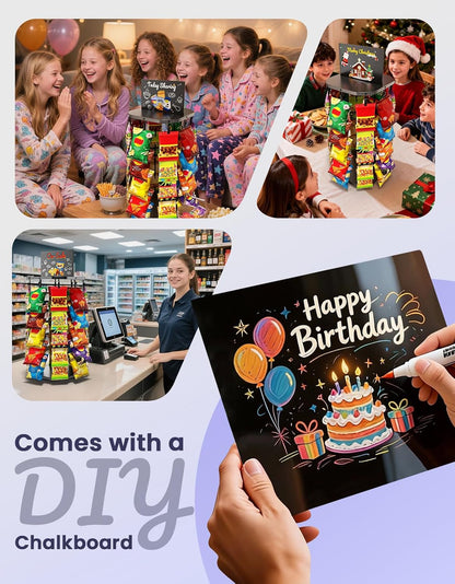 Chip Rack Display Stand with Heavy-Duty 360° Smooth-Rotating Metal Base, 5 Tiers 40 Clips Chip Bag Holder Display, Candy Stand, Snack Organizer for Countertop, Party, Store Concession Stand
