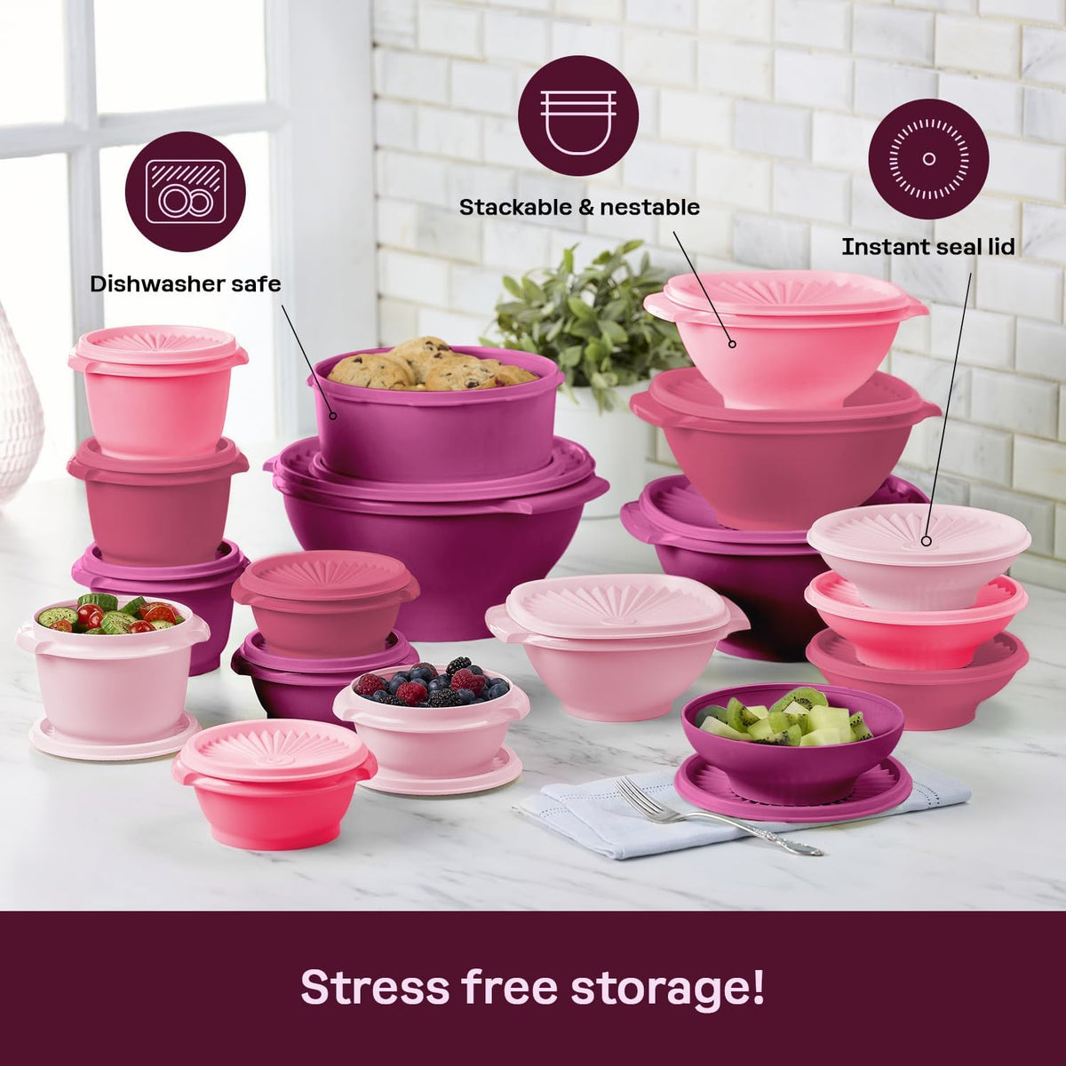 Tupperware Heritage Collection, New Food Storage Container Set in Vintage Pink, Dishwasher Safe and BPA Free (18 containers, 18 lids)