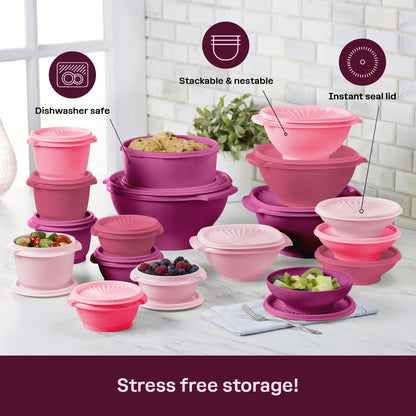 Tupperware Heritage Collection, New Food Storage Container Set in Vintage Pink, Dishwasher Safe and BPA Free (18 containers, 18 lids)