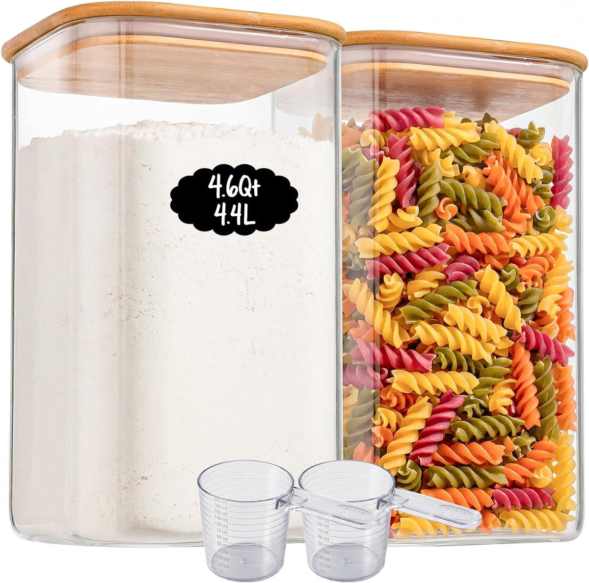 3-Pack 2.2Qt Square Glass Spaghetti Jars with Bamboo Lids, Tall Food Storage Containers for Pantry Organization, Elegant Kitchen Storage Canister for Pasta, Penne, Macaroni, Lasagna, Fusilli