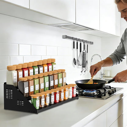 RCHYFEED Spice Rack Organizer for Cabinet, 3 Tier Spice Rack Expandable(13.4"-21.8"), Height Adjustable Spice Organization Shelf Metal Display Shelf, Spice Organization for Cabinet Countertop Pantry