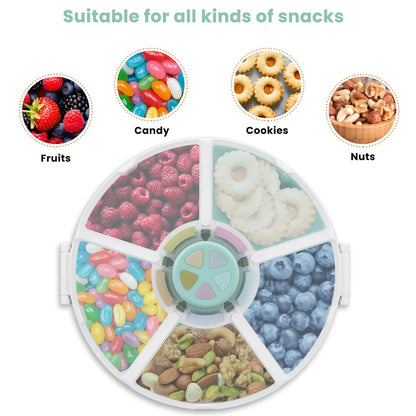 Pawtong Snack Rotator Container Reusable Snack Box with 5 Compartment Dispenser and Lid, Color Matching Opening Lid, BPA and PVC Free, for Home, School, Travel (Purple)
