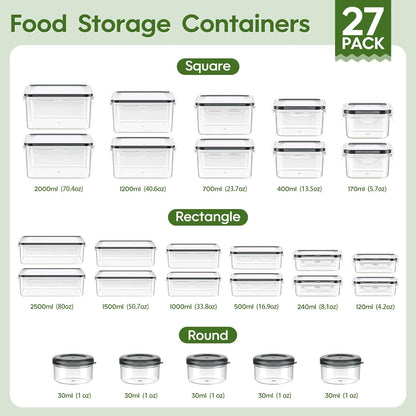 KEMETHY Food Storage Containers with Lids(18 Container & 18 Lid), Plastic Food Containers for Pantry & Kitchen Storage and Organization, BPA-Free, Leak Proof, Reusable with Labels & Pen