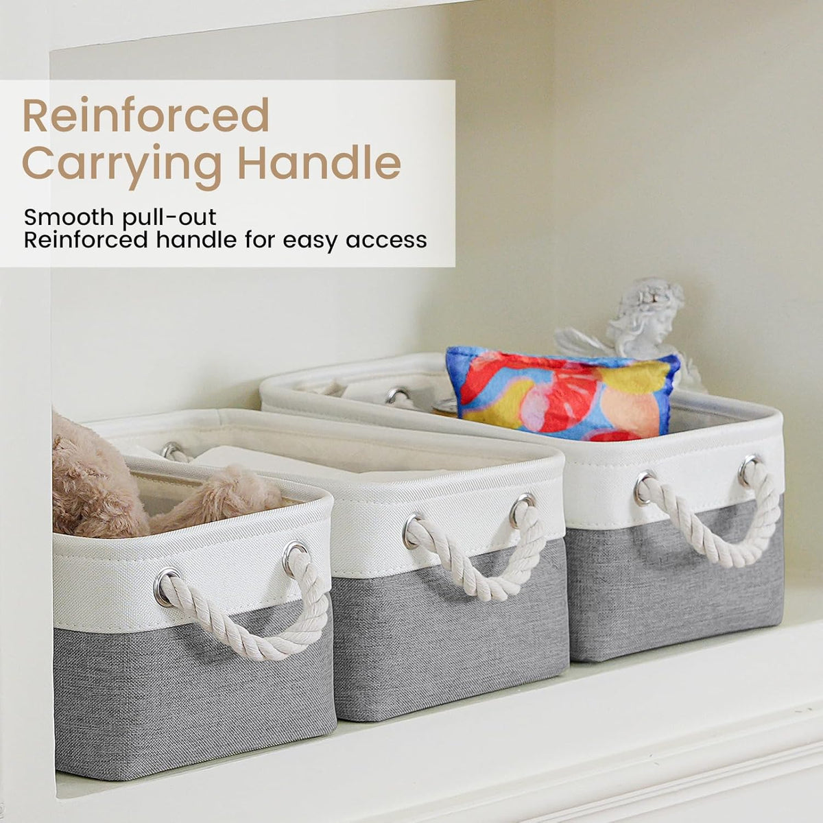 Large Storage Baskets- 15.7x11.8x8.26 inch Storage Bins for Shelves and Closet Organizing, Foldable Fabric Bin for Home Organization Clothes and Laundry (3-Pack, White&Khaki)